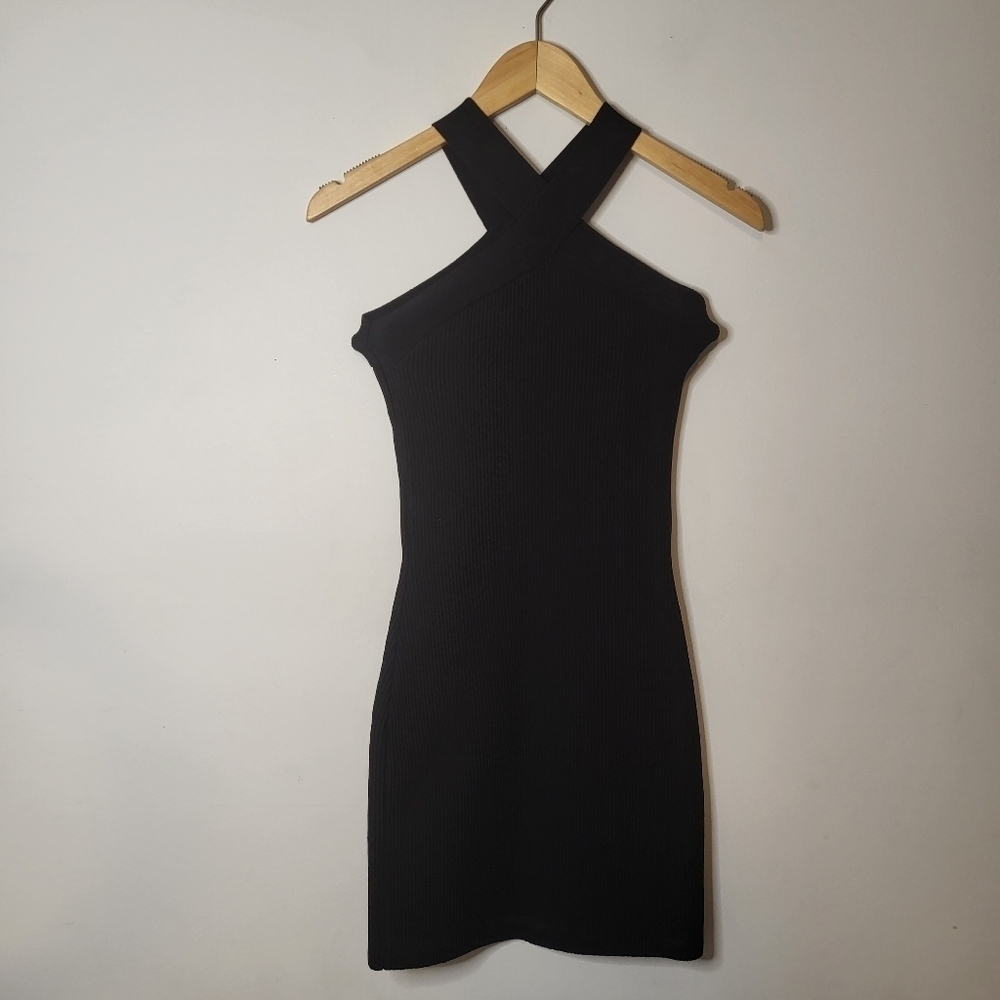 Aritzia Babaton Stretch Knit Sculpt Slim Criss Cross Mini Dress Black Size XS - Picture 8 of 9